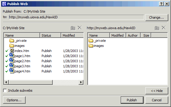 FrontPage Publish Web Box