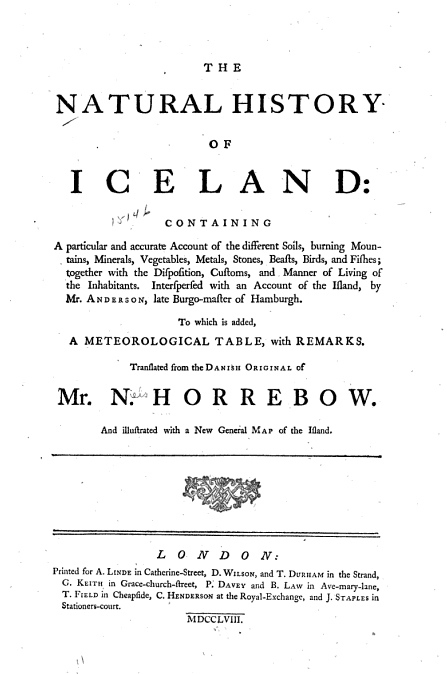 Cover: The Natural History of Iceland by N. Horrebow